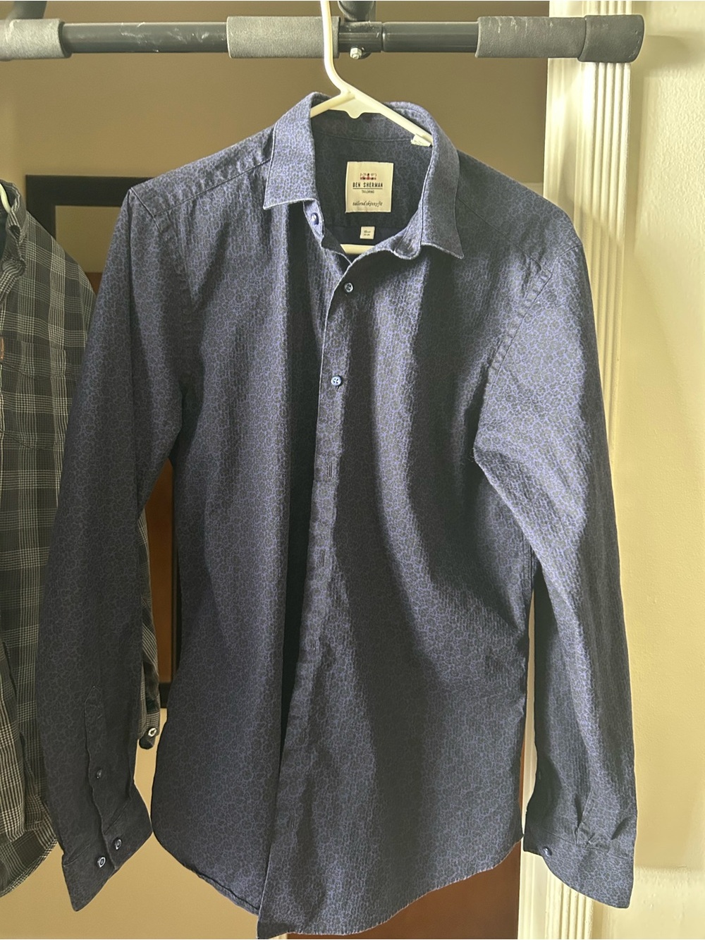 Ben Sherman Navy Micro-Print Long-Sleeve Dress Shirt